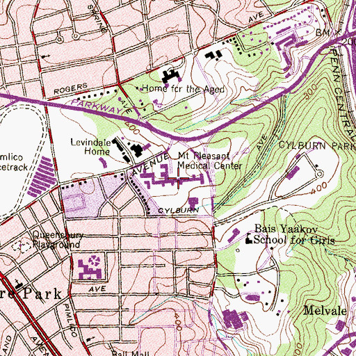 Topographic Map of Sinai Hospital of Baltimore, MD