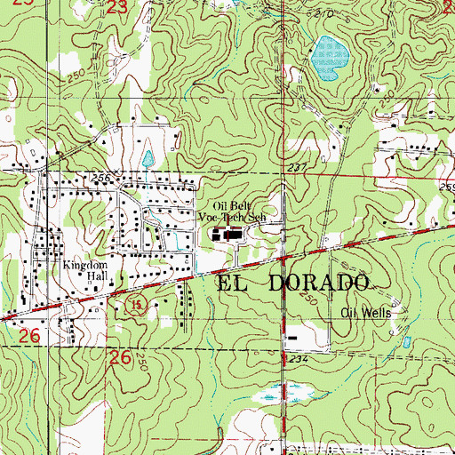 Topographic Map of Oil Belt Vocational Technical School, AR