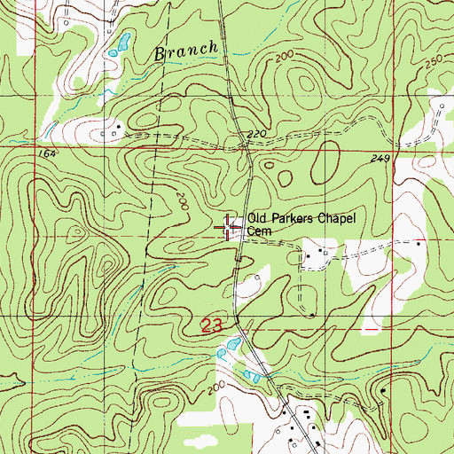 Topographic Map of Old Parkers Chapel Cemetery, AR