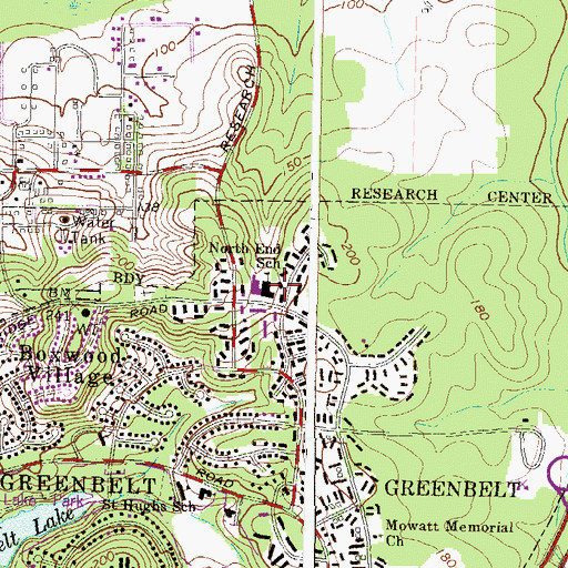 Topographic Map of North End School, MD