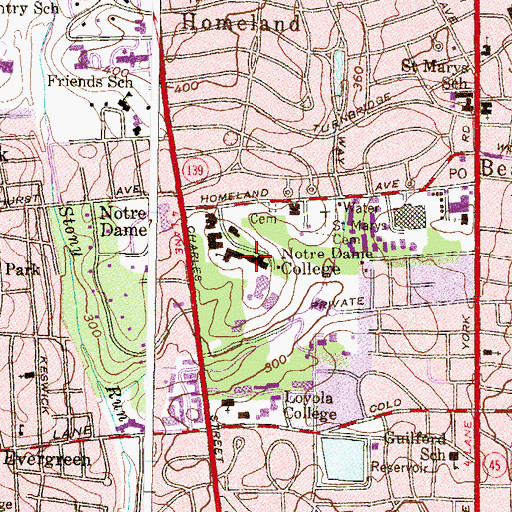Topographic Map of College of Notre Dame of Maryland, MD
