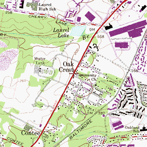 Topographic Map of Oak Crest, MD