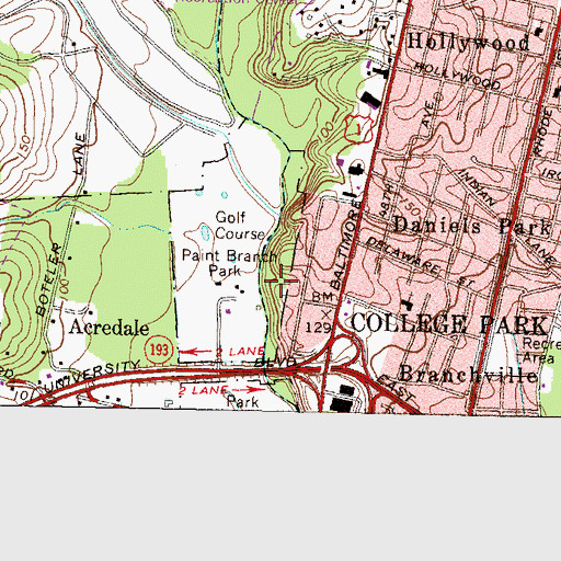 Topographic Map of Paint Branch Park, MD