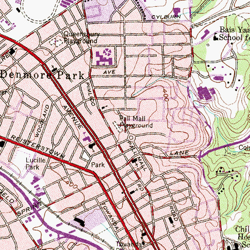 Topographic Map of Pall Mall Playground, MD