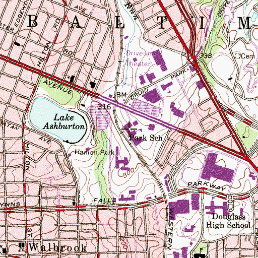 Topographic Map of Park School, MD