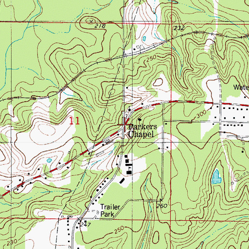 Topographic Map of Parkers Chapel, AR
