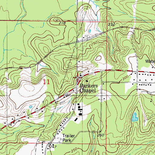Topographic Map of Parkers Chapel Cemetery, AR