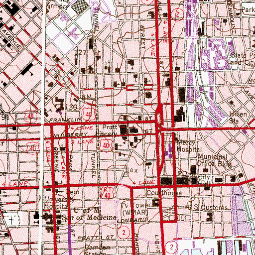Topographic Map of Enoch Pratt Free Library, MD
