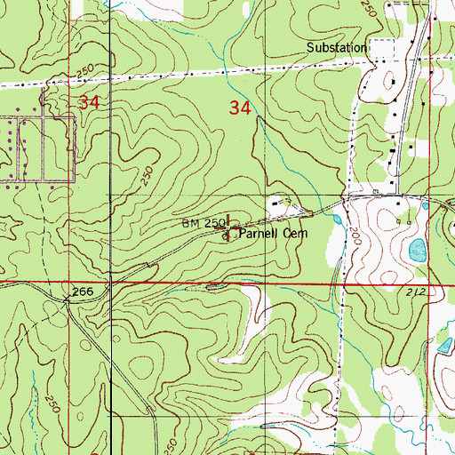 Topographic Map of Parnell Cemetery, AR