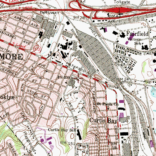 Topographic Map of Benjamin Franklin High School at Masonville Cove, MD