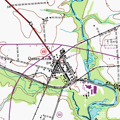 Topographic Map of Queen Anne, MD