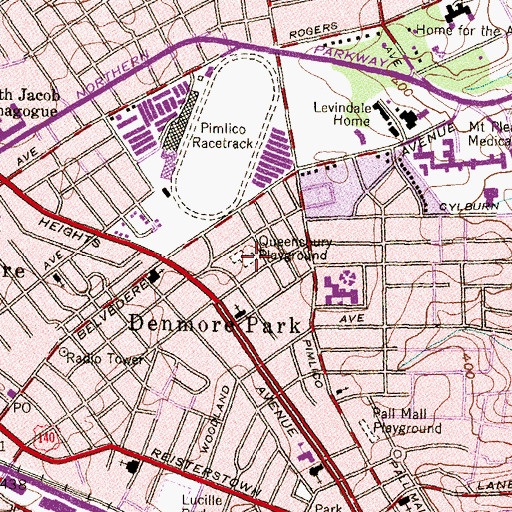Topographic Map of Queensbury Playground, MD