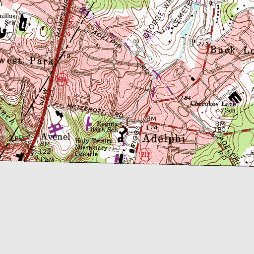 Topographic Map of Regina High School, MD
