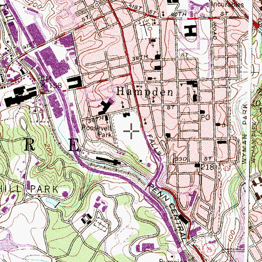 Topographic Map of Roosevelt Park, MD