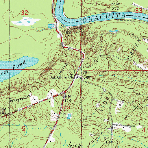 Topographic Map of Pigeon Hill, AR