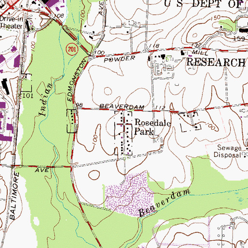 Topographic Map of Rosedale Park, MD
