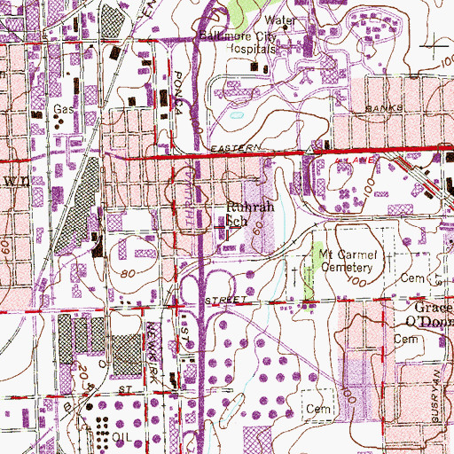 Topographic Map of John Ruhrah Elementary / Middle School, MD