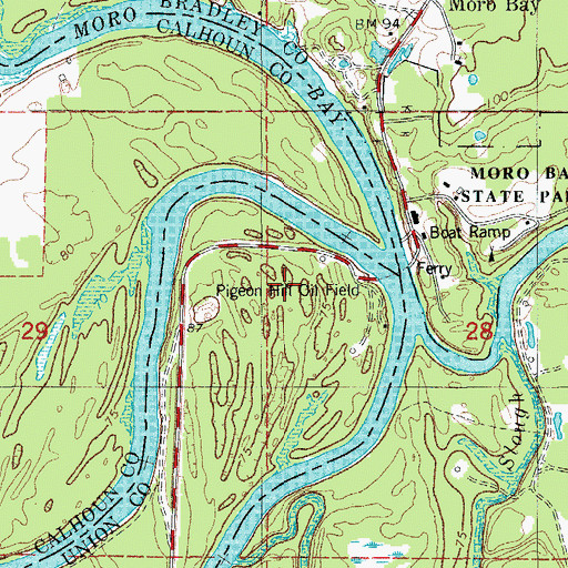 Topographic Map of Pigeon Hill Oil Field, AR