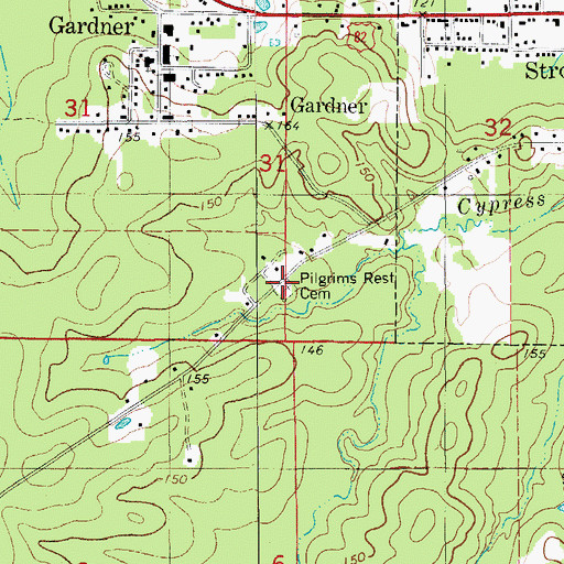 Topographic Map of Pilgrims Rest Cemetery, AR