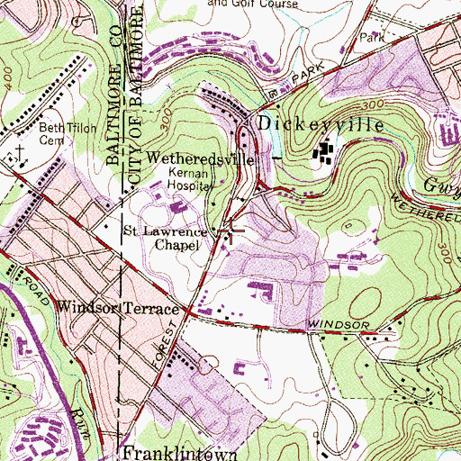 Topographic Map of Saint Lawrence Chapel, MD