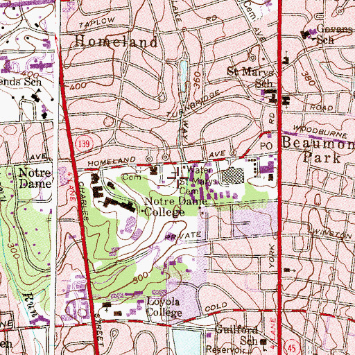 Topographic Map of Saint Marys Cemetery, MD