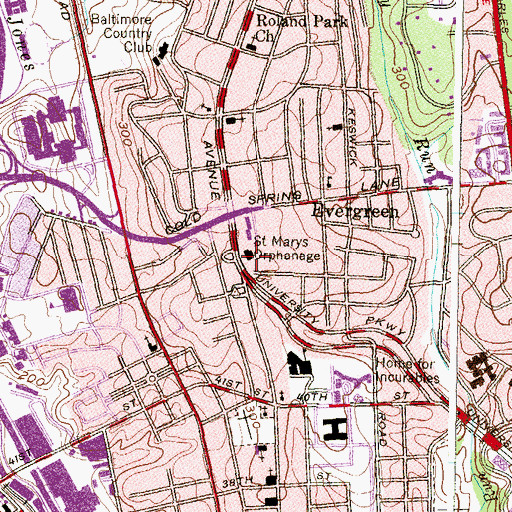 Topographic Map of Saint Marys Orphanage, MD