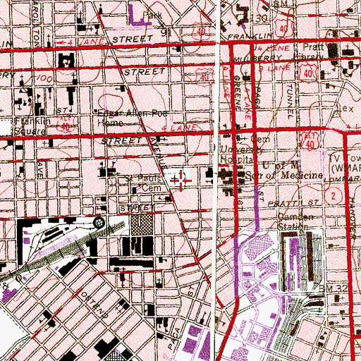 Topographic Map of Old Saint Pauls Cemetery, MD