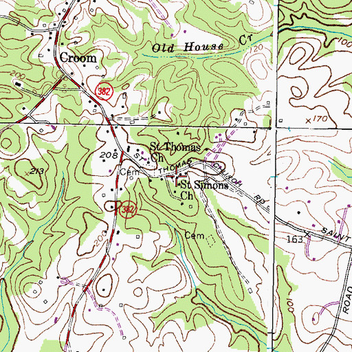 Topographic Map of Saint Simons Church, MD