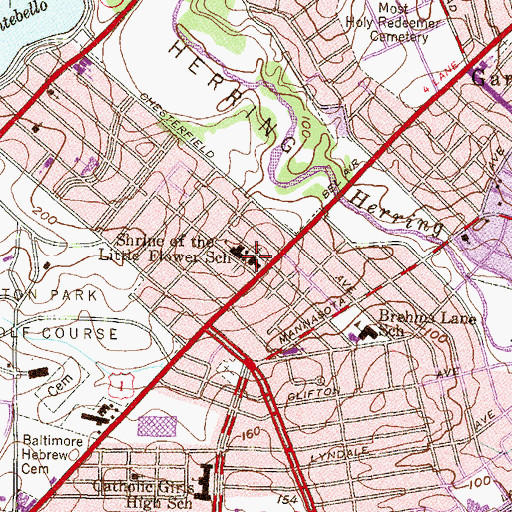 Topographic Map of Shrine of the Little Flower School, MD