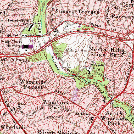 Topographic Map of Sligo Creek Park, MD