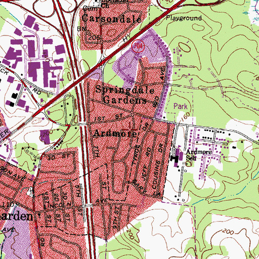 Topographic Map of Springdale Gardens, MD
