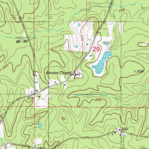 Topographic Map of Rhodes Chapel United Methodist Church, AR