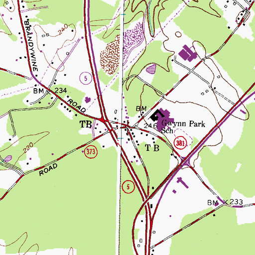 Topographic Map of T B, MD
