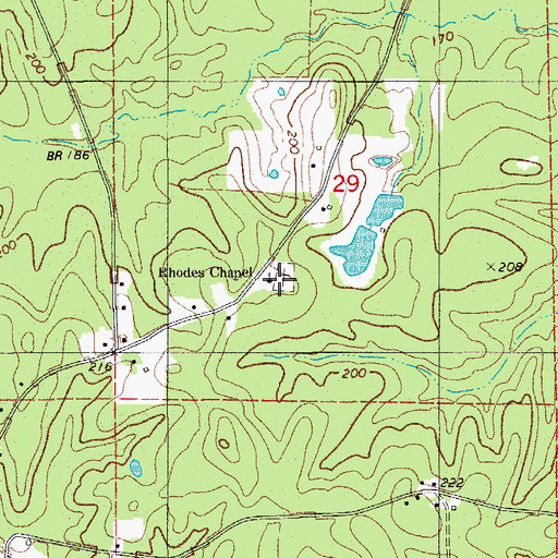 Topographic Map of Rhodes Chapel Cemetery, AR