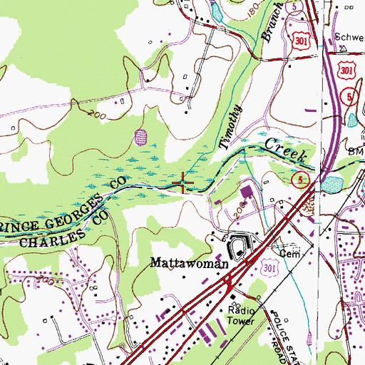 Topographic Map of Timothy Branch, MD