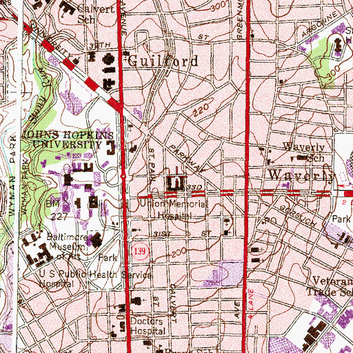 Topographic Map of Union Memorial Hospital, MD