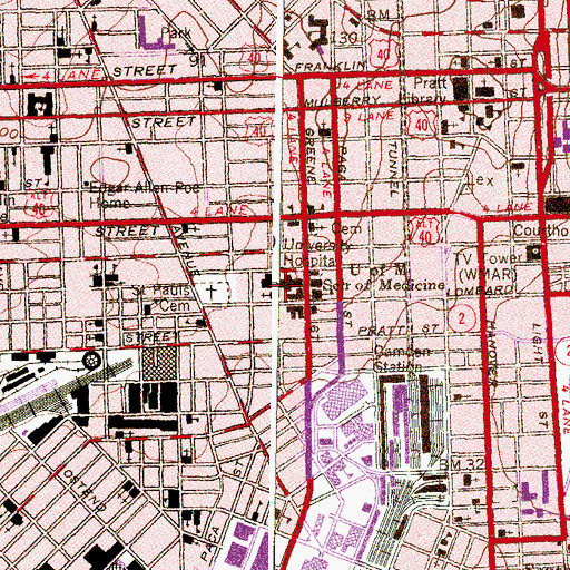 Topographic Map of University of Maryland Medical Center, MD