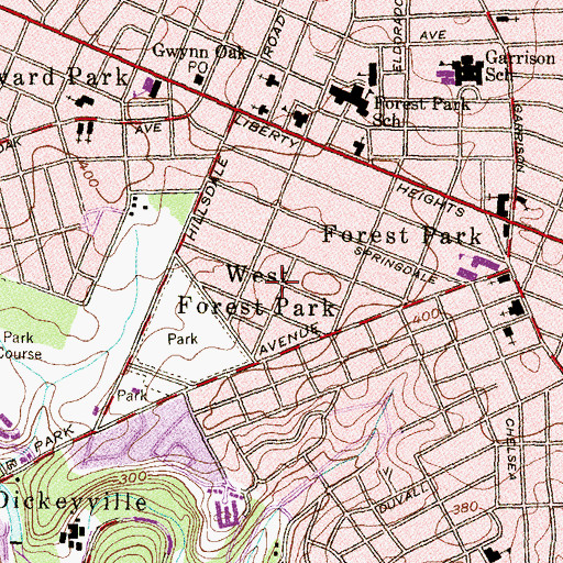 Topographic Map of West Forest Park, MD