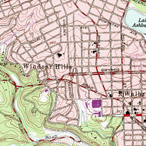 Topographic Map of Windsor Hills, MD