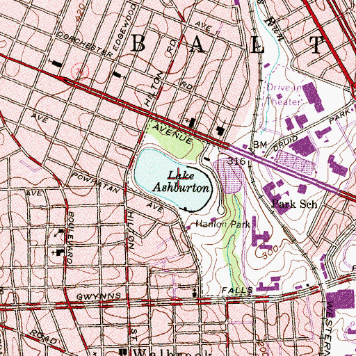 Topographic Map of Lake Ashburton, MD