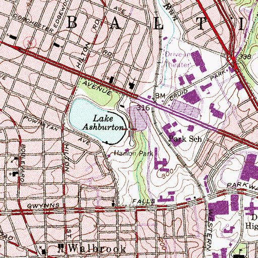 Topographic Map of Lake Ashburton Dam, MD