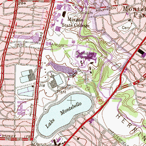 Topographic Map of Montebello Waste Water Lake Dam, MD