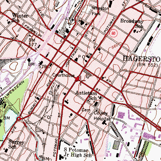 Topographic Map of Hagerstown, MD