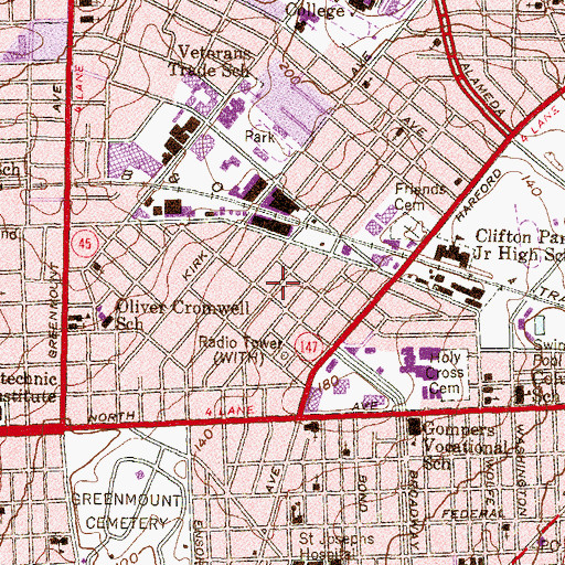 Topographic Map of WITH-AM (Baltimore), MD