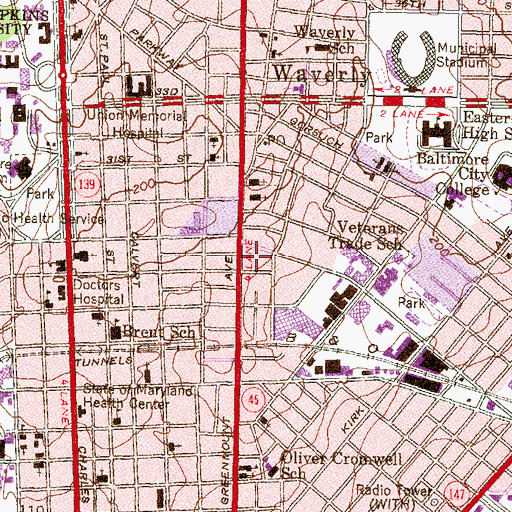 Topographic Map of WWIN-AM (Baltimore), MD