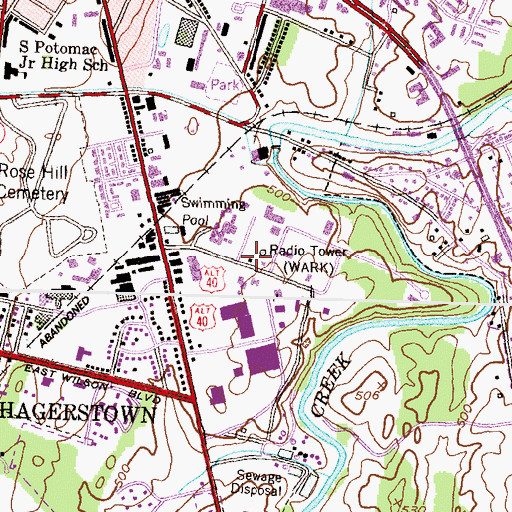 Topographic Map of WARK-AM (Hagerstown), MD
