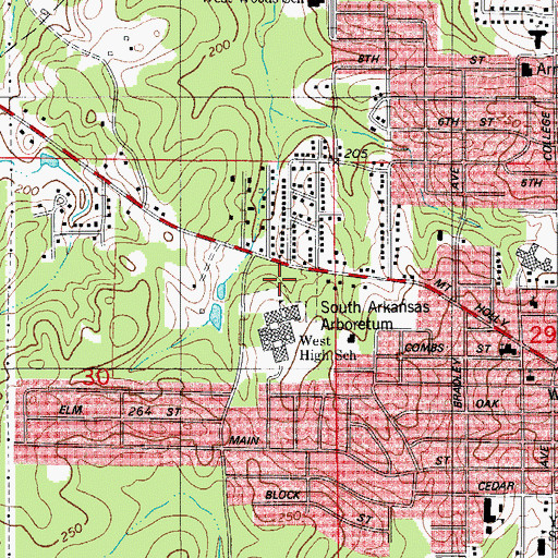 Topographic Map of South Arkansas Arboretum, AR