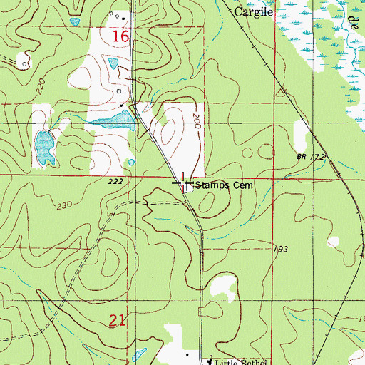 Topographic Map of Stamps Cemetery, AR