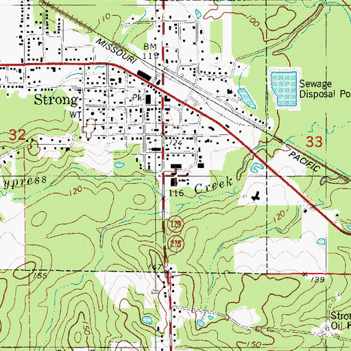 Topographic Map of Strong High School, AR