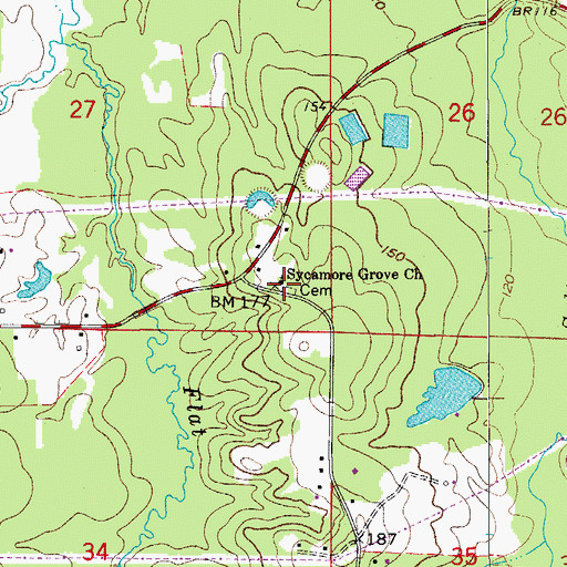 Topographic Map of Sycamore Grove Cemetery, AR